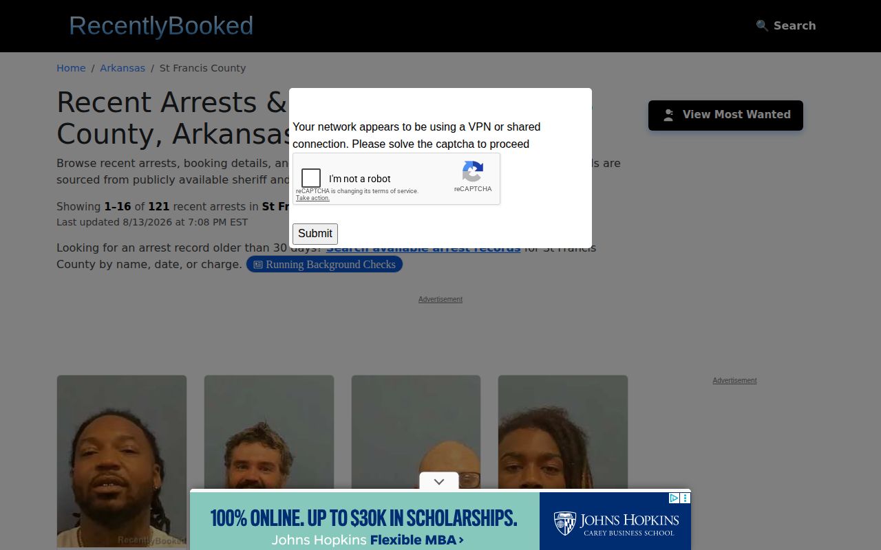 Unofficial St. Francis County busted mugshot discovery page